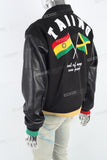 Black Patchwork Leather Sleeve Embroidered Baseball Jacket
