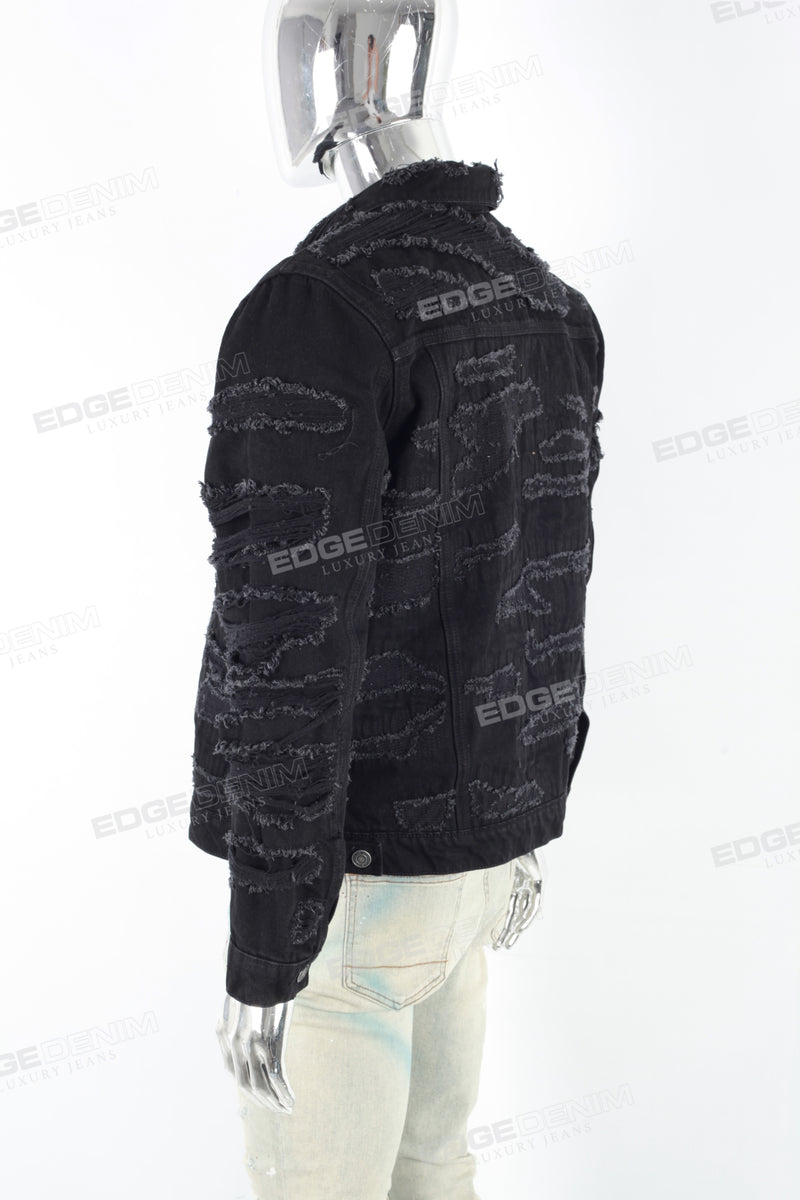Men's Black Ripped Denim Jacket edgedenim