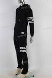 Black patchwork embroidered hoodie and pants set
