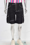 Black patchwork rhinestone laser shorts