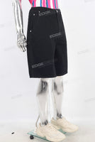 Black patchwork denim shorts