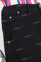 Black patchwork denim shorts