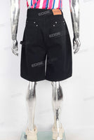 Black patchwork denim shorts