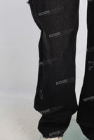 Black doubles layer damaged patchwork jeans