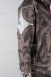 Brown sun faded paint splatter vintage wash jogger hoodie set