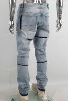 Blue damaged patchwork jeans
