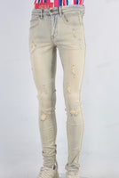 Yellow acid washed damaged skinny jeans