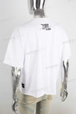 White screen print boot cut t shirt