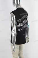 Black digital print sleeveless t shirt