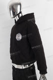 Black embroidered digital print hoodie