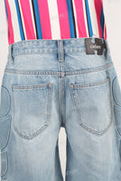 Blue embossed straight shorts