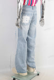 Blue patchwork damaged baggy jeans