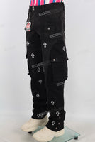 Black embroidered patchwork cargo jeans
