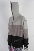 Grey patchwork zip up hooded jacket