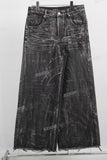 Black baggy acid washed raw hem jeans