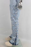 Blue embroidered rhinestones jeans