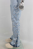 Blue embroidered rhinestones jeans