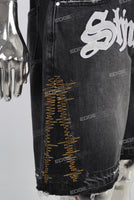 Black embroidered damaged shorts