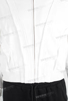 White loose cut and sewn zip up hoodie