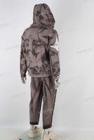 Brown sun faded paint splatter vintage wash jogger hoodie set