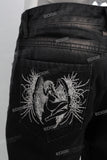 Black acid washed cargo stack jeans
