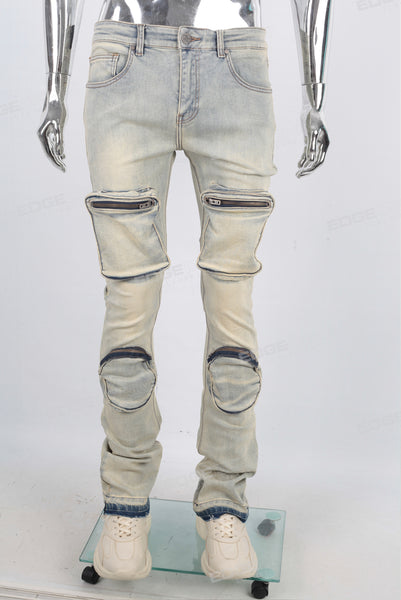 Acid washed Cargo Skinny Jeans Men