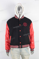 Black and red patchwork embroidered hooded jacket men