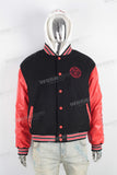 Black and red patchwork embroidered hooded jacket men