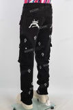 Black embroidered patchwork cargo jeans