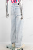 Blue straight acid washed jeans