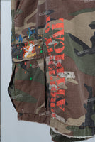 Camouflage patch damage denim shorts men