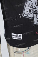 Black digital print patchwork paint splatters T shirt and  hat