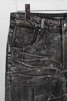 Black baggy acid washed raw hem jeans