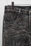 Black baggy acid washed raw hem jeans
