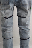 Blue damaged patchwork jeans