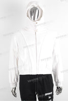 White loose cut and sewn zip up hoodie