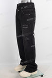 Black doubles layer damaged patchwork jeans