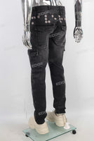 Black acid washed embroidered cargo jeans