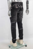 Black acid washed embroidered cargo jeans
