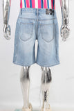 Blue embossed straight shorts