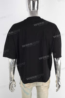 Black digital print raw hem t shirt