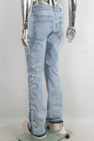 Blue embroidered rhinestones jeans
