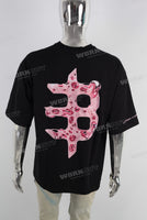 Black Oversize Pink Digital Print  T shirt Men