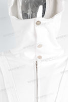 White loose cut and sewn zip up hoodie