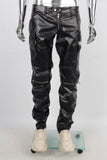 Black leather stitching zipper straight leg jeans