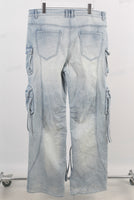 Blue acid wash cargo straight jeans men