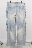 Blue acid wash cargo straight jeans men