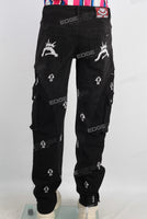 Black embroidered patchwork cargo jeans
