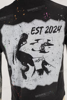 Black digital print patchwork paint splatters T shirt and  hat