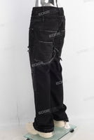 Black doubles layer damaged patchwork jeans